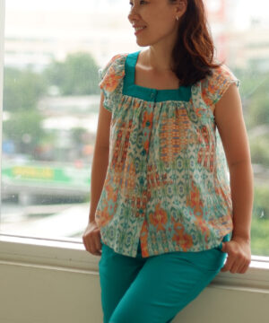 Bộ cổ vuông xanh họa tiết